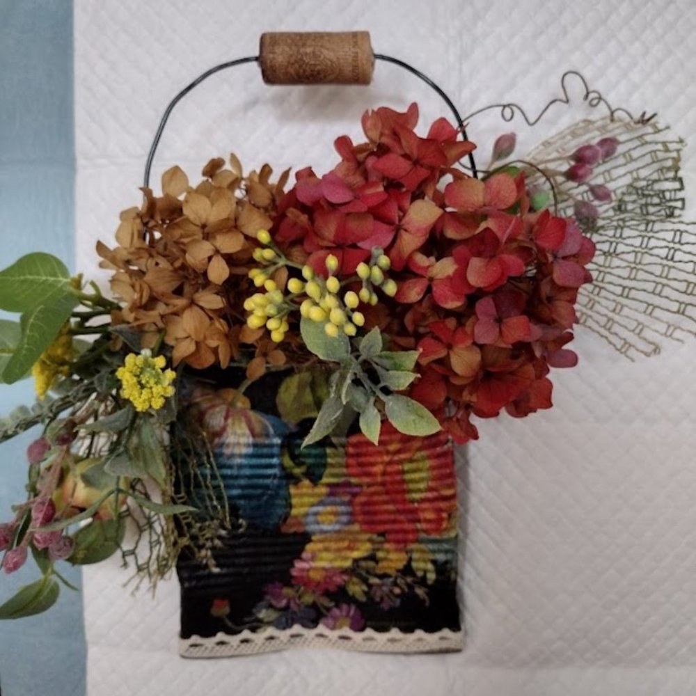 Hand crafted tin can pocket, MacKenzie-Childs print